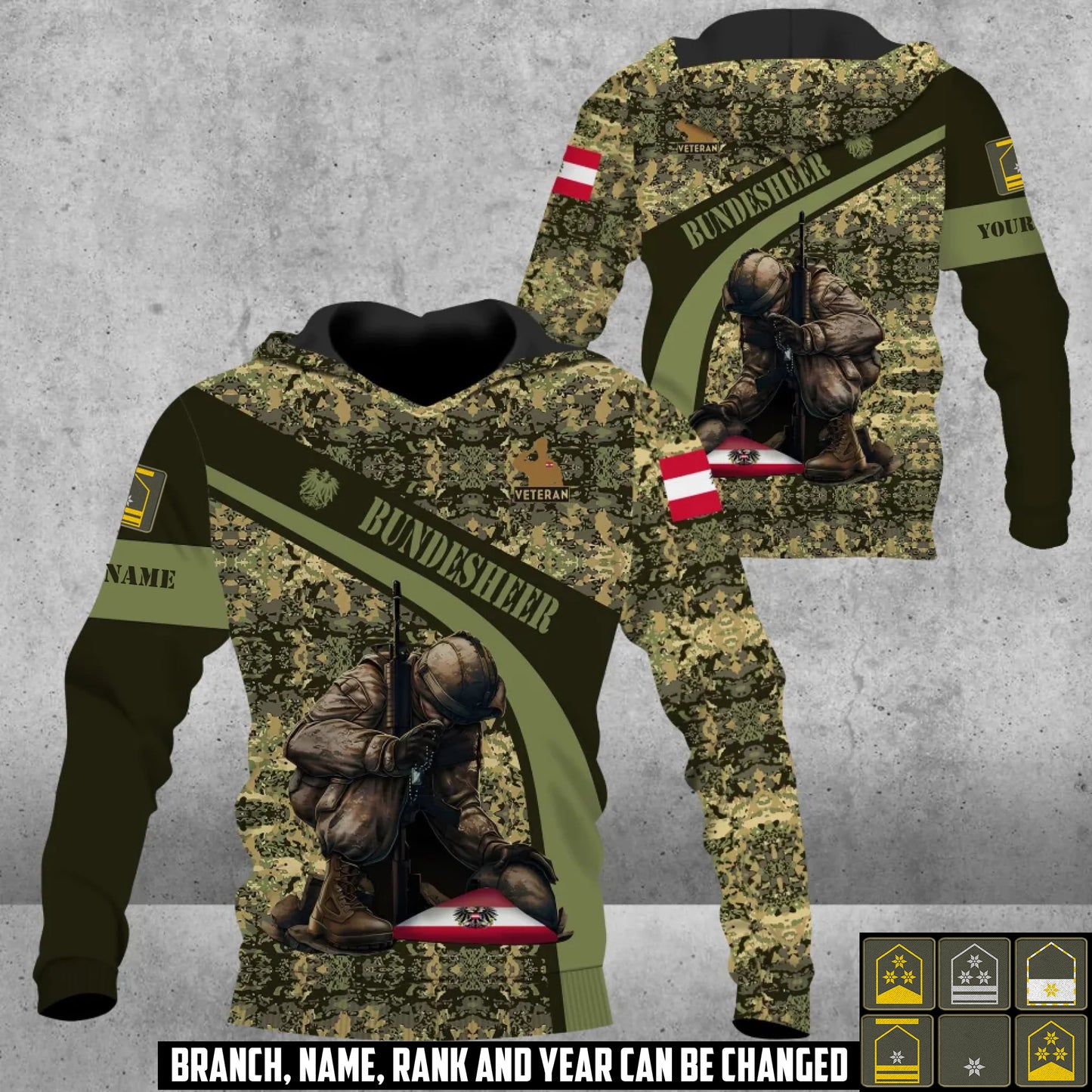 Personalized Austria Soldier/Veteran with Name and Rank Hoodie All Over Printed - 17416512