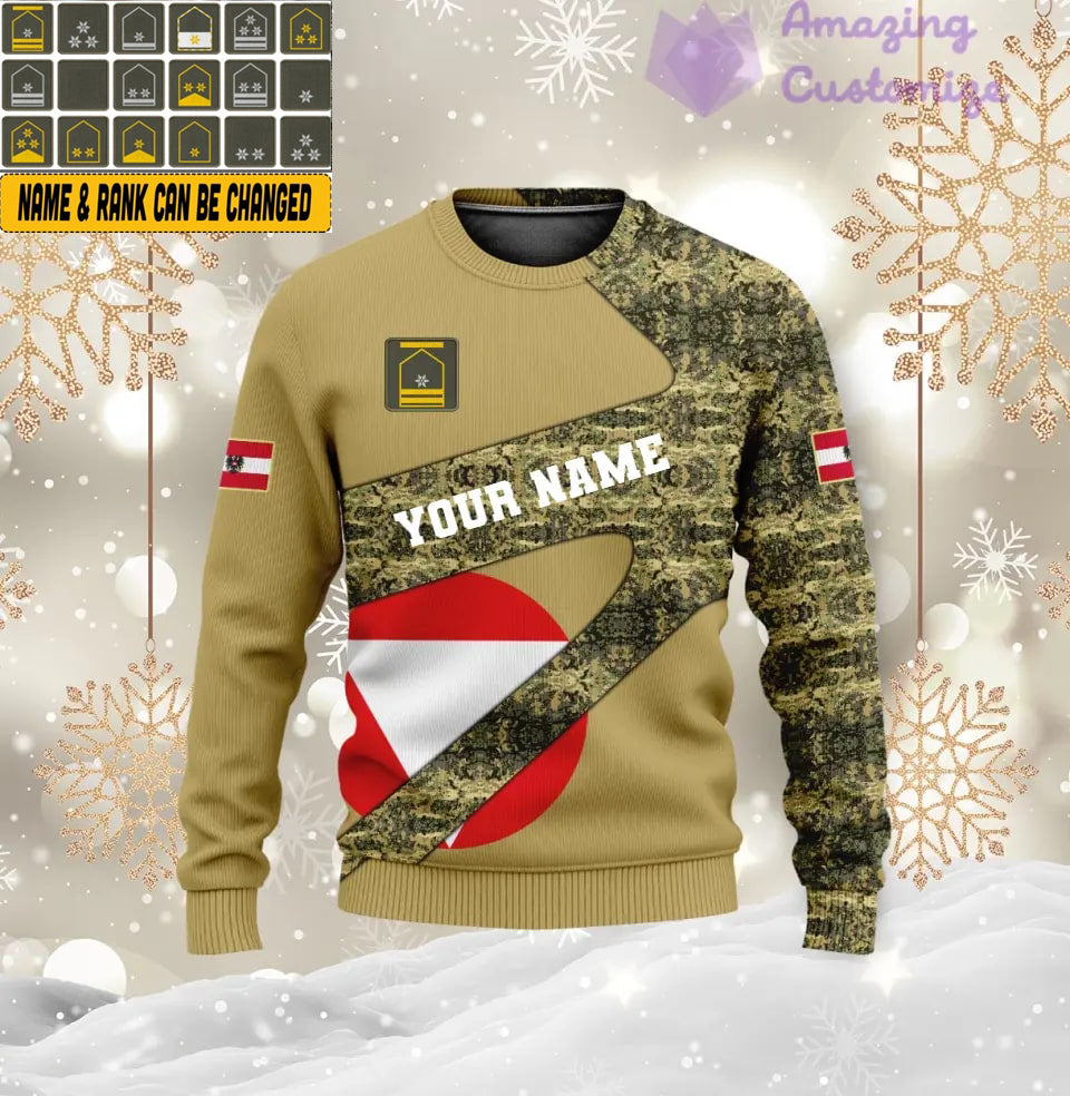 Personalized Austrian Soldier/ Veteran Camo With Name And Rank Ugly Sweater 3D Printed - 17062272