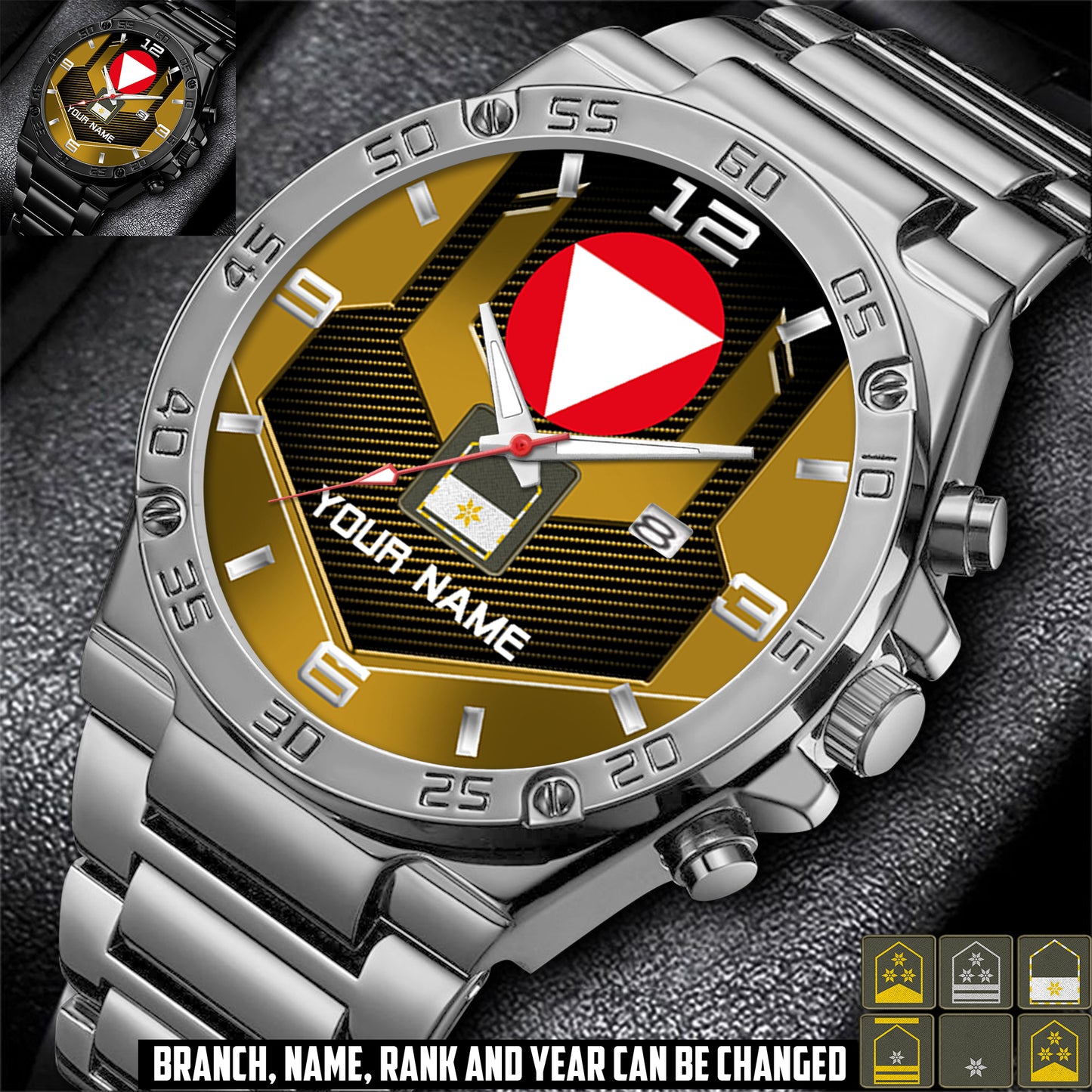 Personalized Austria Soldier/ Veteran With Name And Rank Gentleman Stainless Steel Watch - 17485632