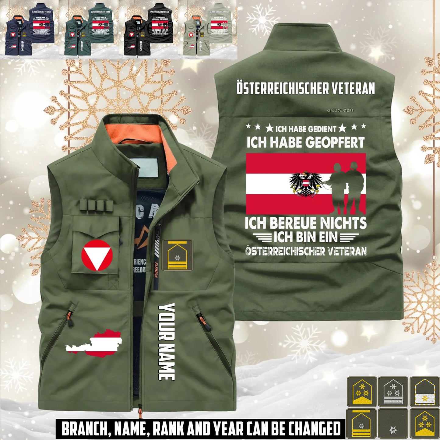 Personalized Austria Soldier/ Veteran With Name & Rank Sleeveless Jacket Multicolor - 17633376