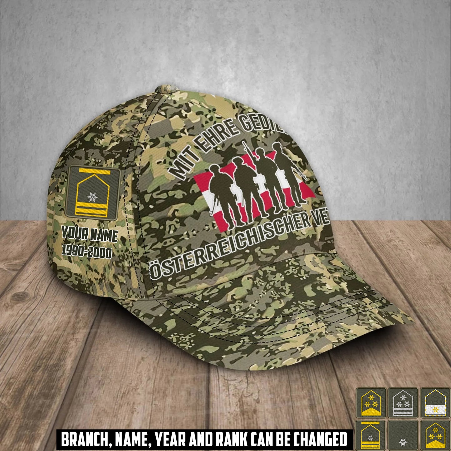 Personalized Rank, Year And Name Austria Soldier/Veterans Camo Baseball Cap - 17676576