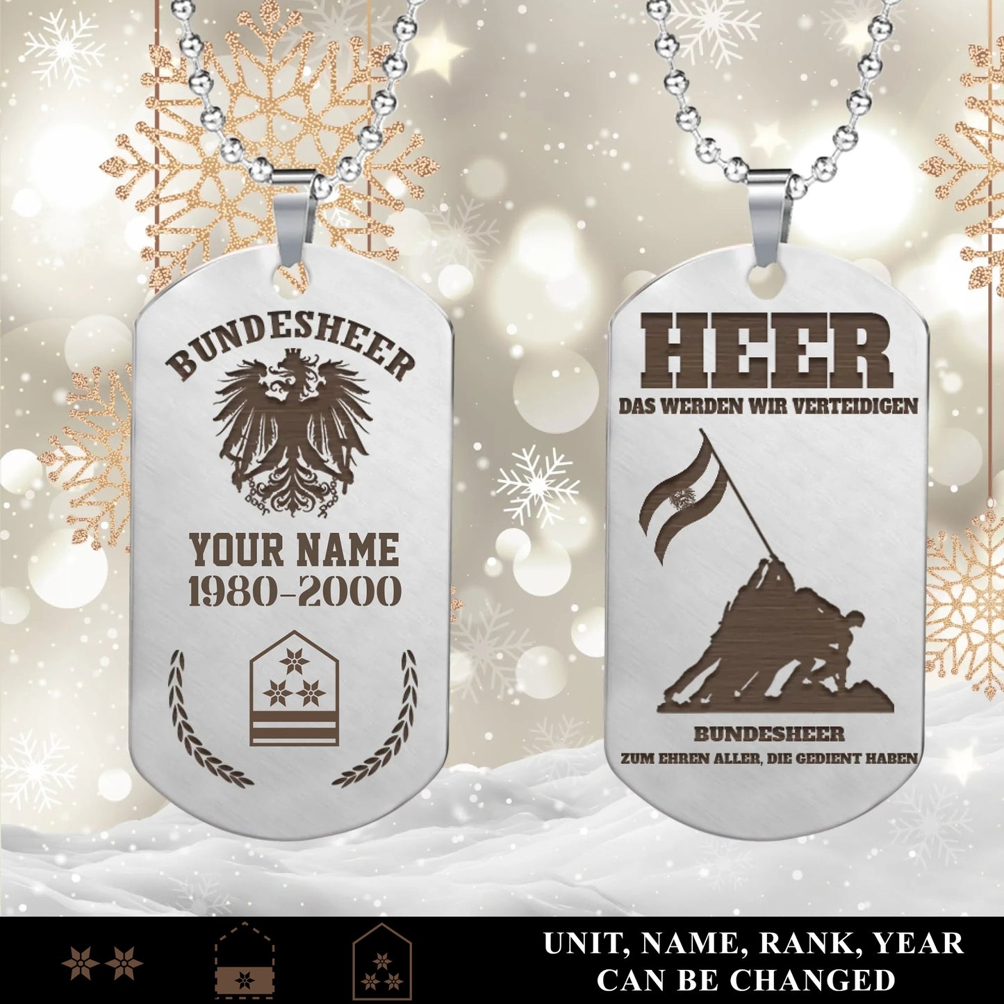 Personalized Austria Soldier/Veteran with Rank, Name & Year Dog Tag Necklace - 17657568