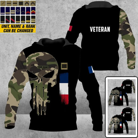 Personalized France Soldier/ Veteran Camo With Name And Rank Hoodie 3D Printed - 1109230001