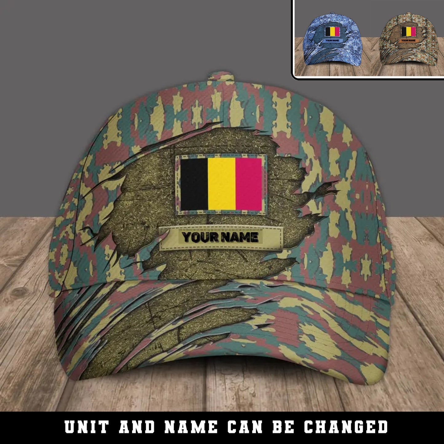 Casquette de baseball camouflage personnalisée pour soldat/vétéran belge - 16841952 - D04