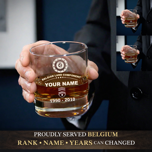 Personalized Belgium Soldier/ Veteran With Rank, Name and Year Whiskey Glass - 17718048
