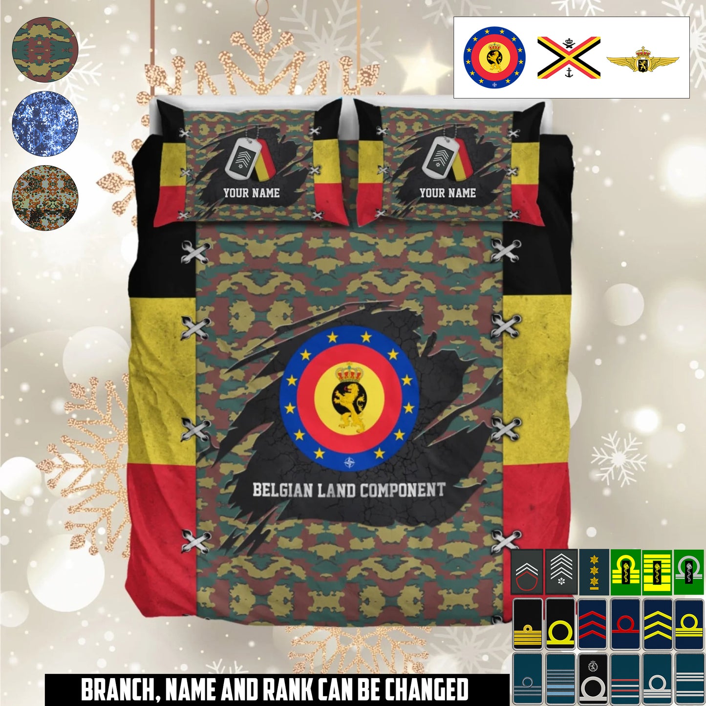 Personalized Belgium Soldier/ Veteran Camo With Name And Rank Bedding Set - 17658432