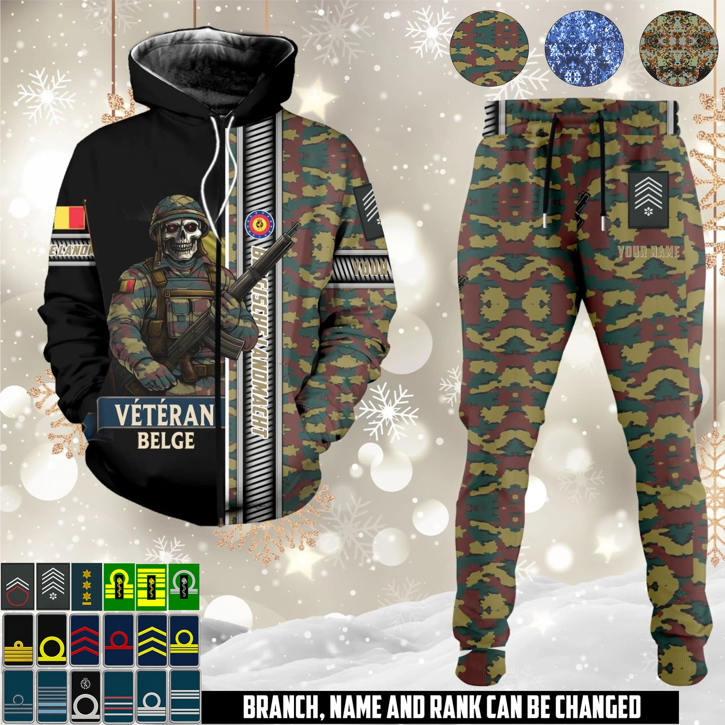 Personalized Belgium Soldier/Veteran Camo with Rank And Name Combo Zip Hoodie + Jogger - 17616960