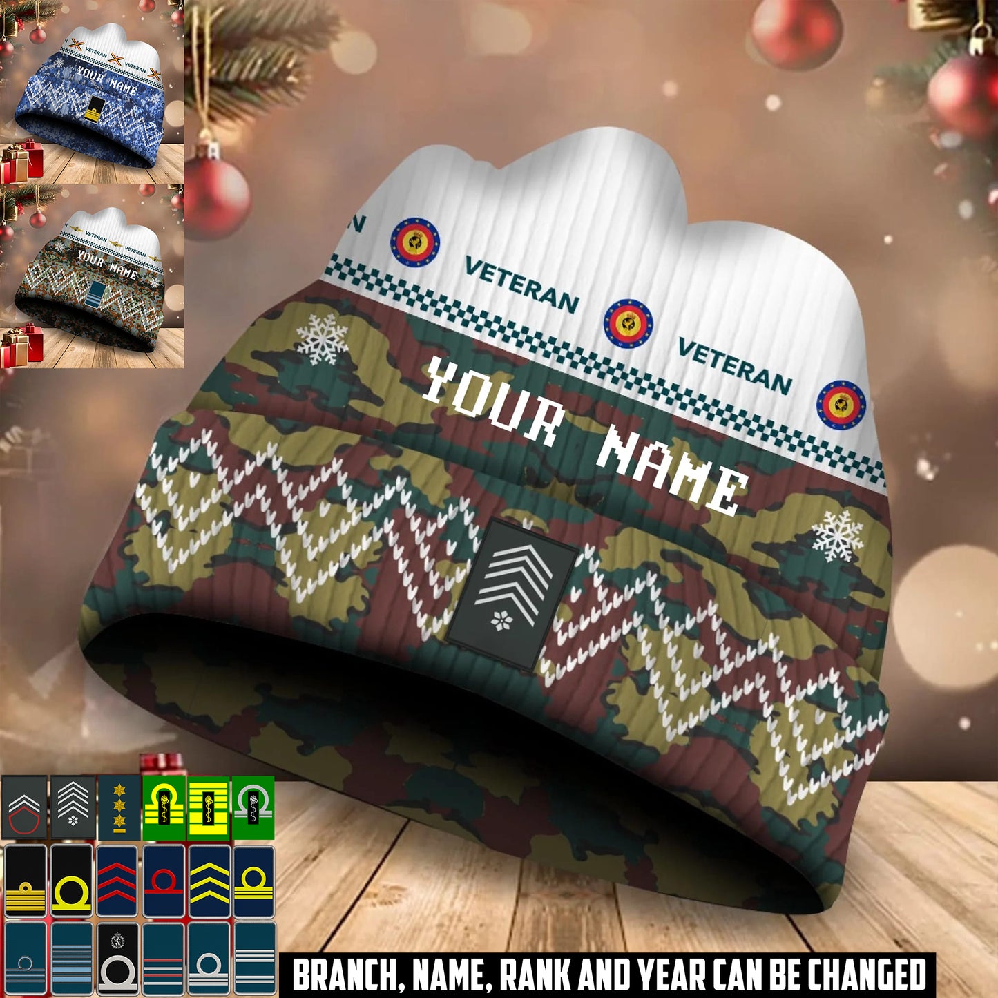 Personalized Belgium Soldier/Veteran Camo with Rank And Name Beanie Hat - 17590176