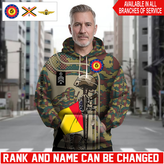Personalized Belgium Soldier/Veteran Camo with Name and Rank Hoodie Sweater All Over Printed - 1762905607