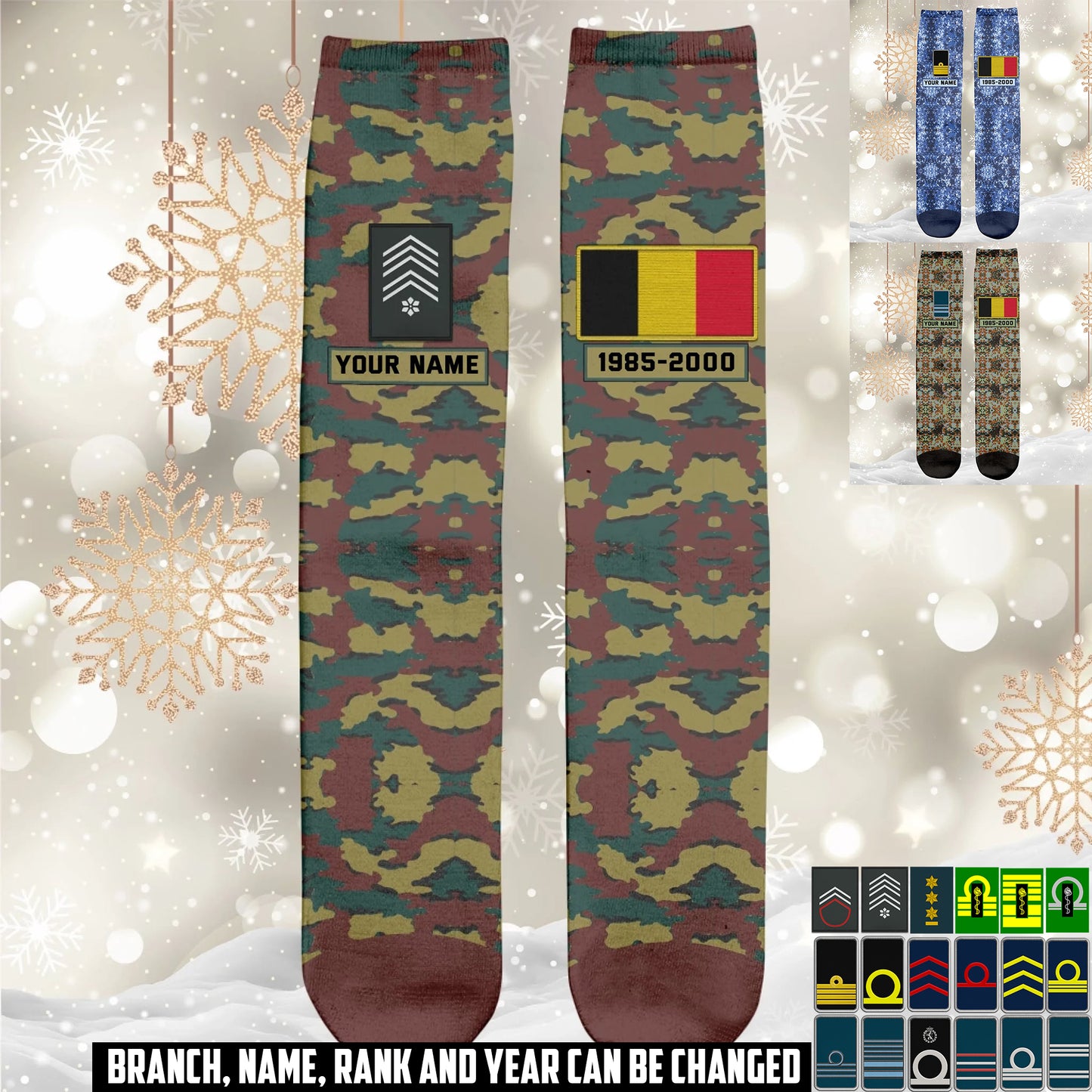 Personalized Belgium Soldier/ Veteran With Name And Rank Socks - 17591904