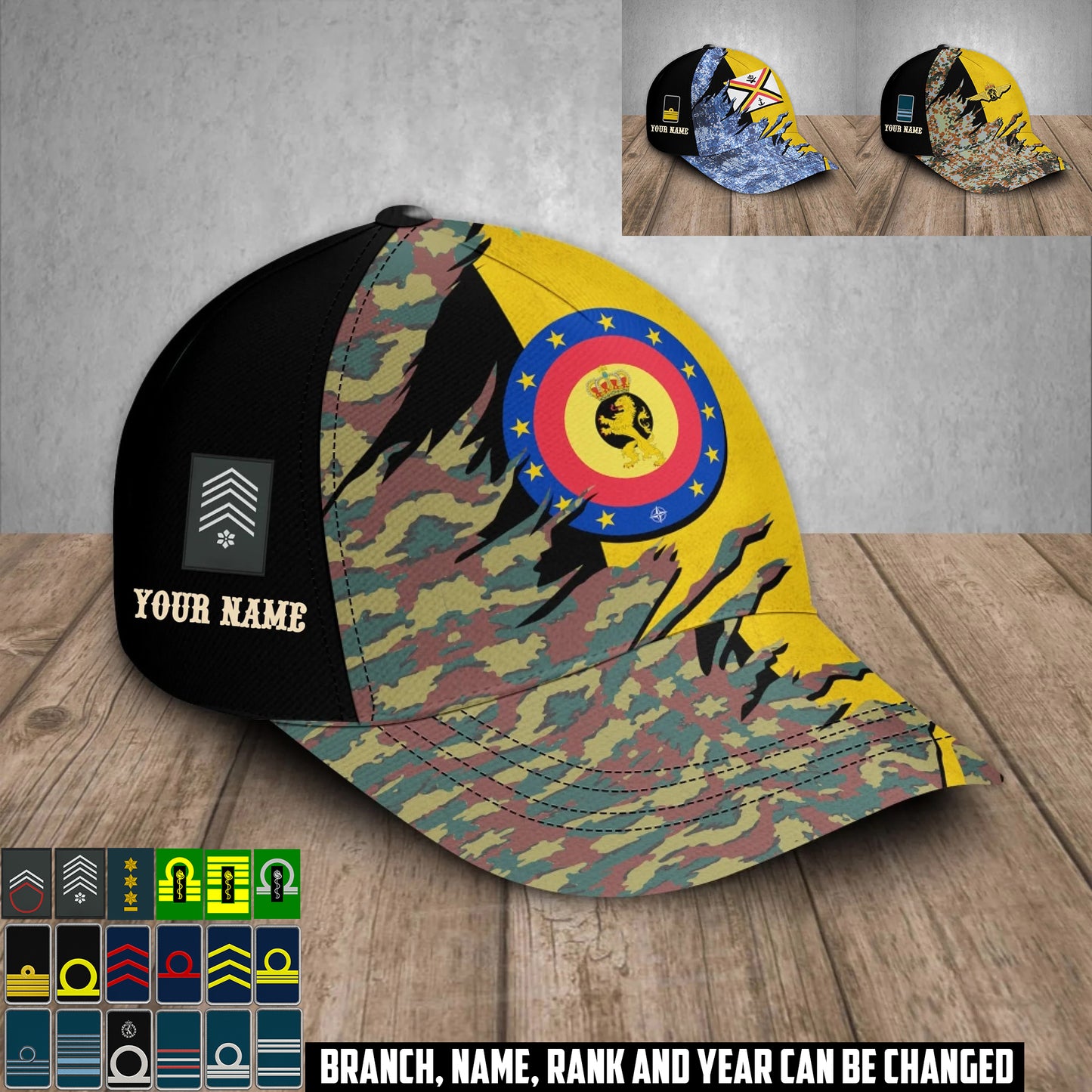Personalized Name & Rank Belgium Soldier/Veterans Baseball Cap - 1759881604