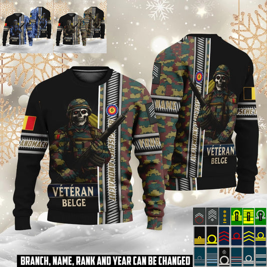 Personalized Belgium Soldier/Veteran Camo with Name and Rank Ugly Sweater All Over Printed - 17616960