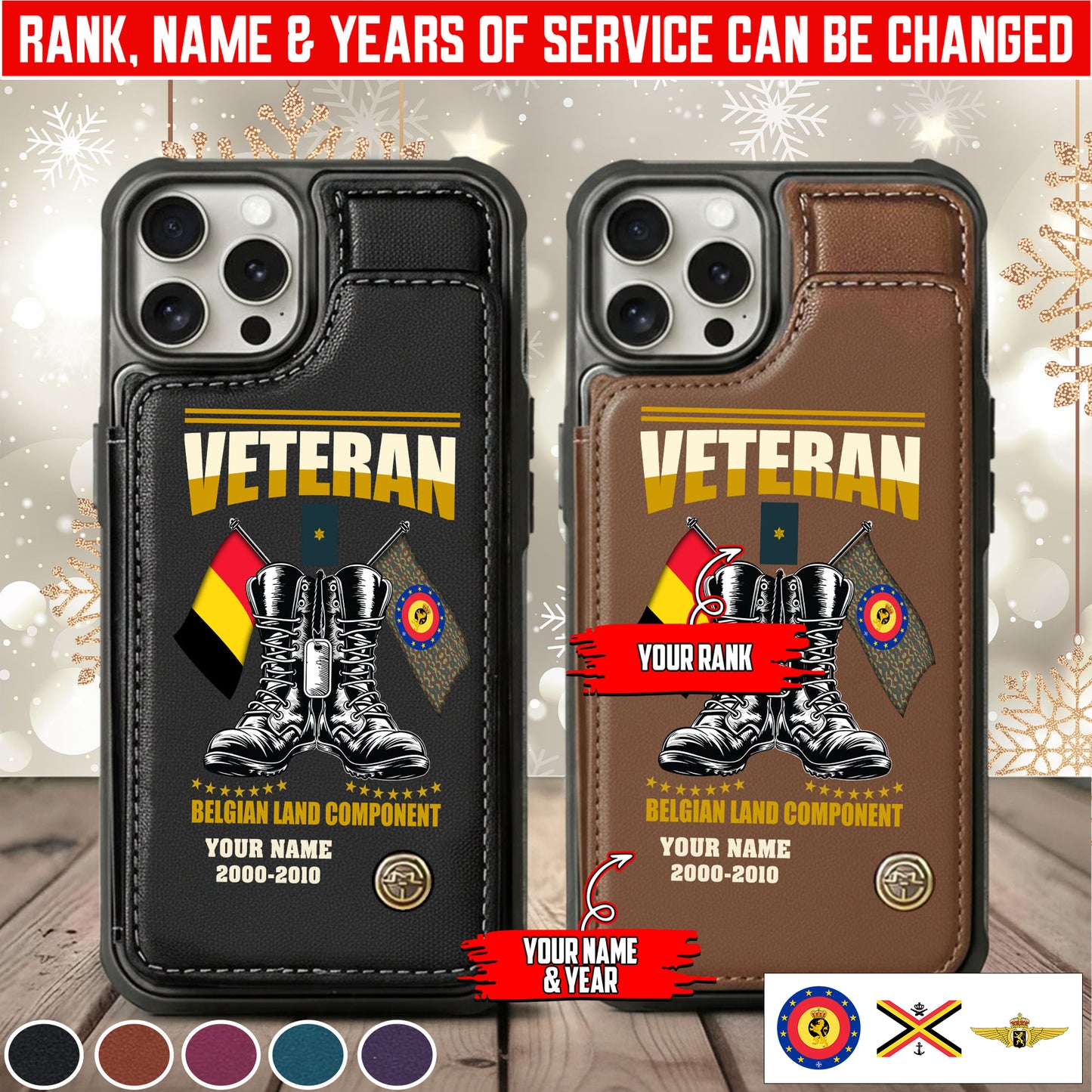 Personalized Belgium Soldier/Veteran Camo with Name, Rank and Year Leather Flip Phone Case - 17648928