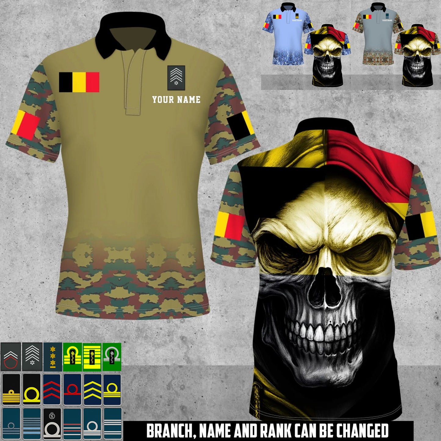 Personalized Belgium Soldier/Veteran Camo with Name and Rank Polo All Over Printed - 17660160