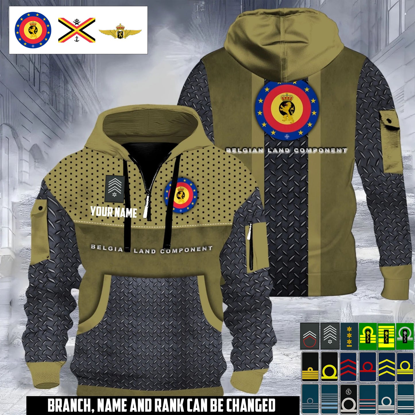 Personalized Belgium Soldier/ Veteran With Rank And Name 3D Half-zip Hoodie - 17693856
