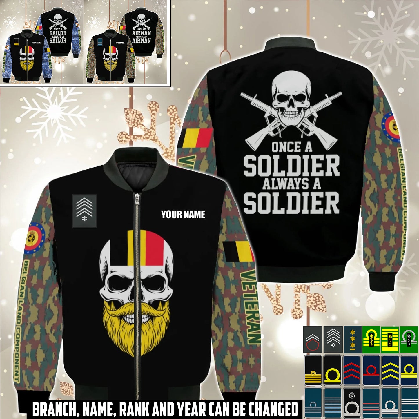 Belgian Veteran Camo Bomber Jacket – Personalized with Name & Rank - 17580672