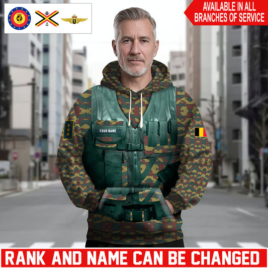 Personalized Belgium Soldier/Veteran Camo with Name and Rank Hoodie Sweater All Over Printed - 17625600