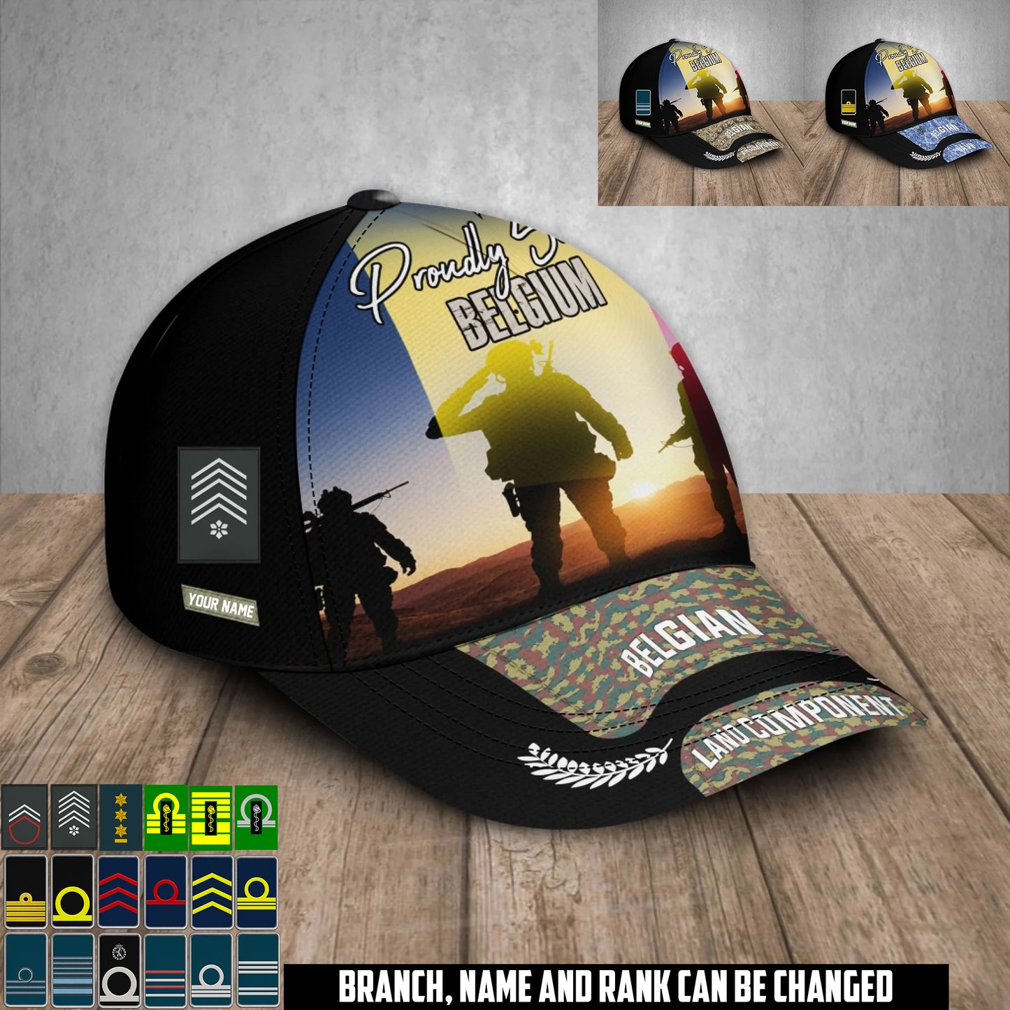 Personalized Rank And Name Belgium Soldier/Veterans Baseball Cap - 17680032