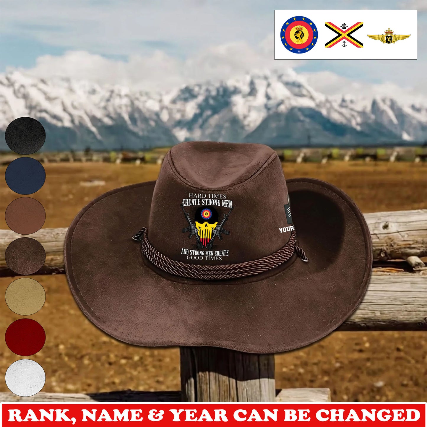 Personalized Belgium Soldier/ Veteran With Rank, Name and Year Cowboy Hat - 1775433602