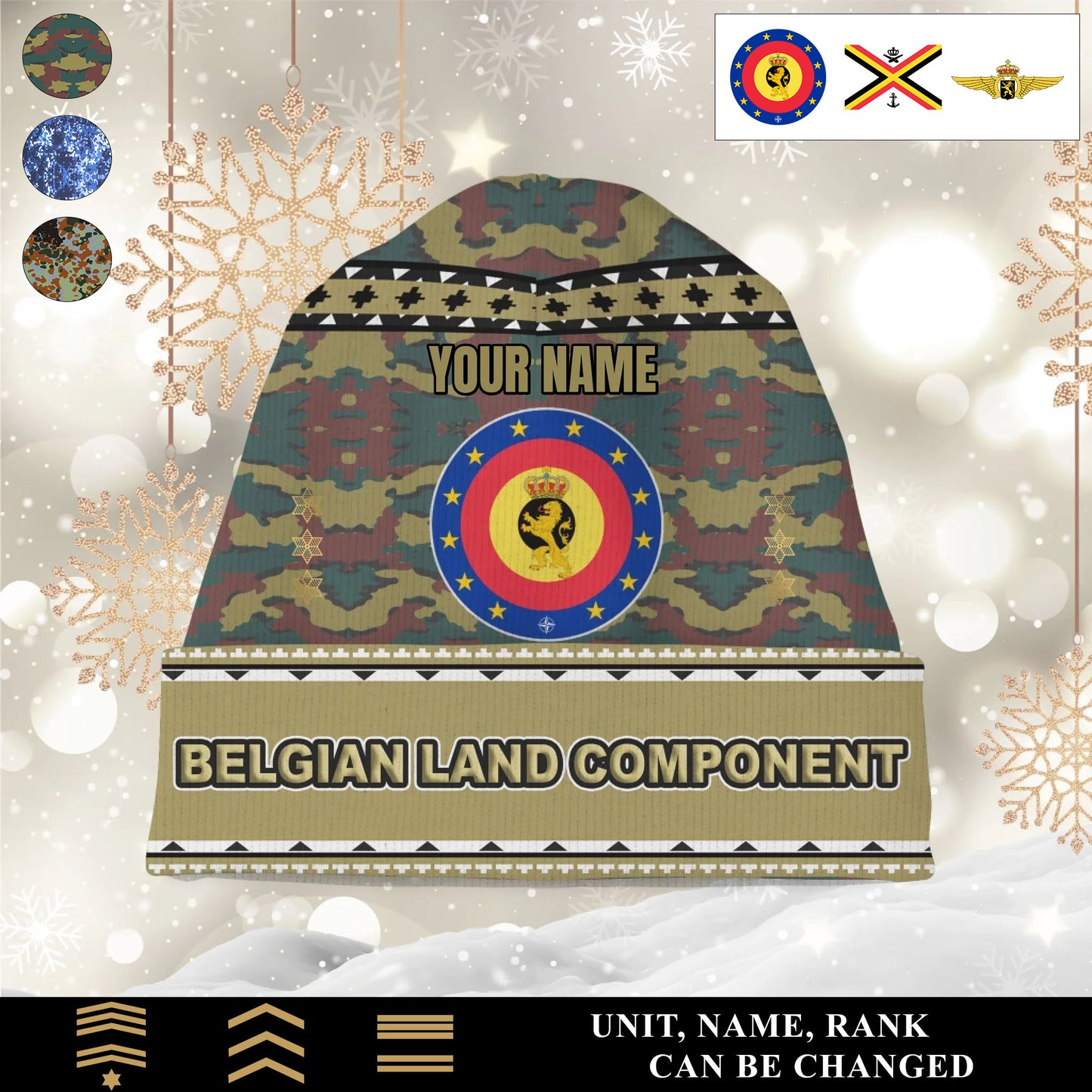 Personalized Belgium Soldier/Veteran Camo with Rank And Name Beanie Hat - 1765238400