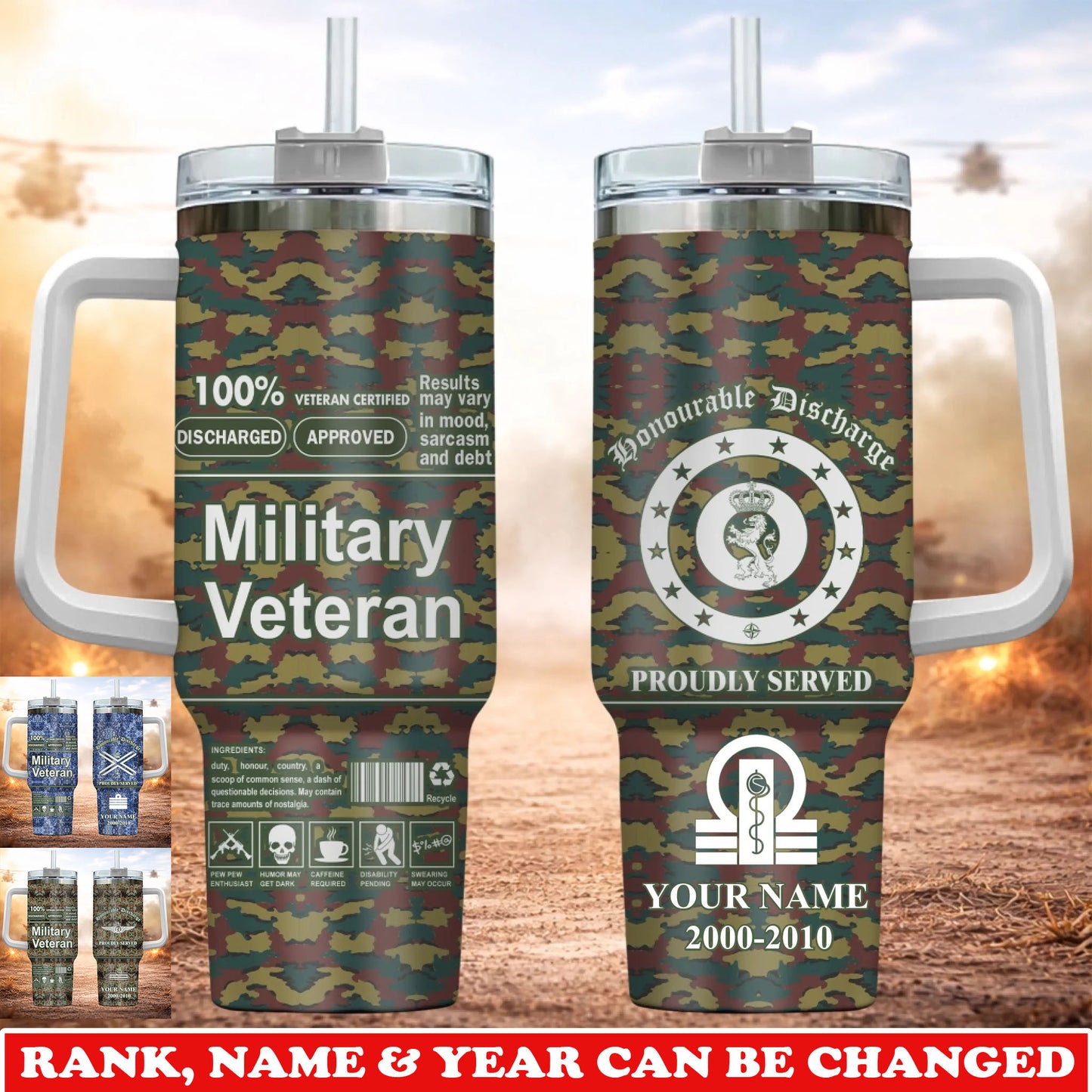 Personalized Belgium Veteran/ Soldier With Rank, Year And Name Camo Tumbler - 17745696