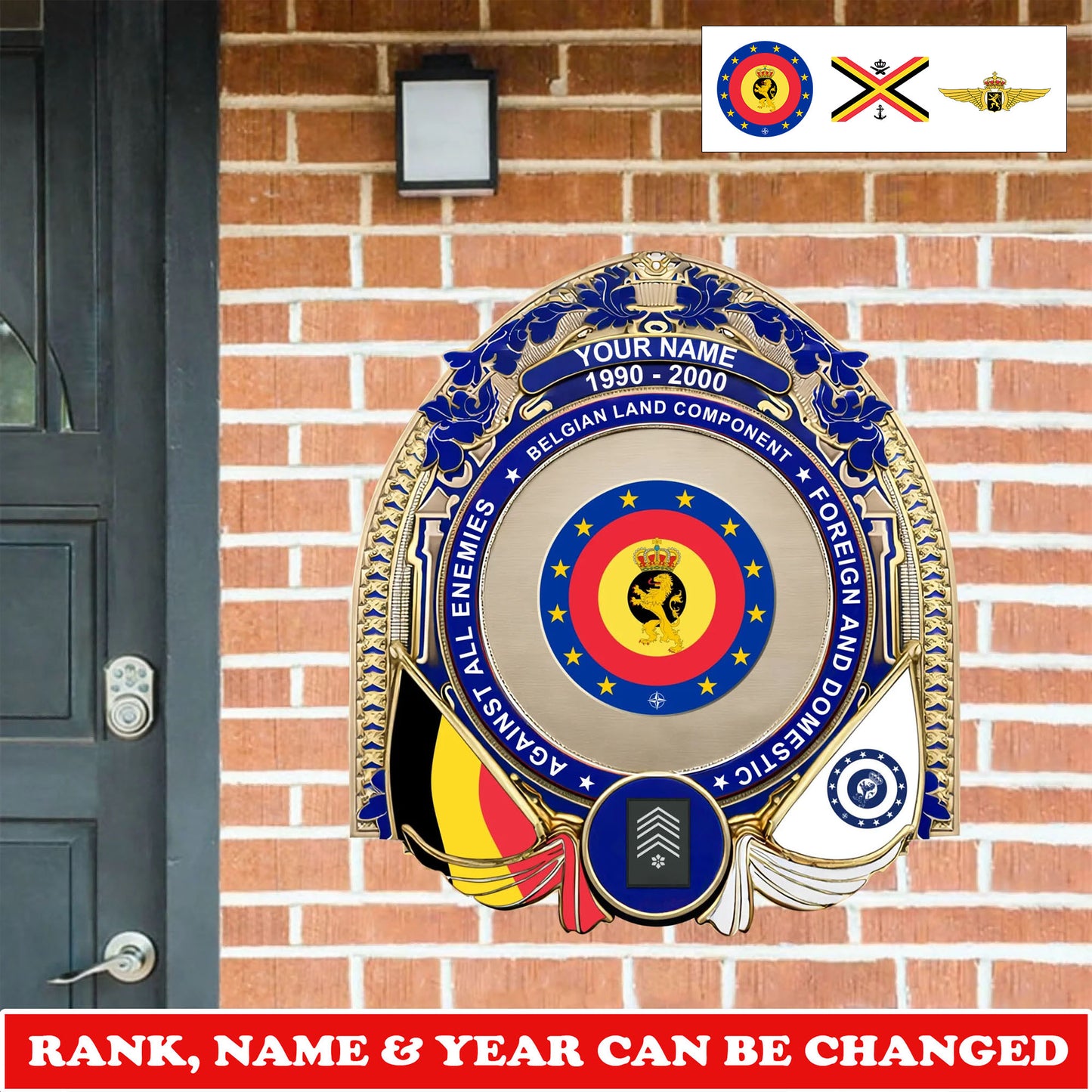 Personalized Rank, Name And Year Belgium Soldier/Veterans Wooden Sign - 17730144