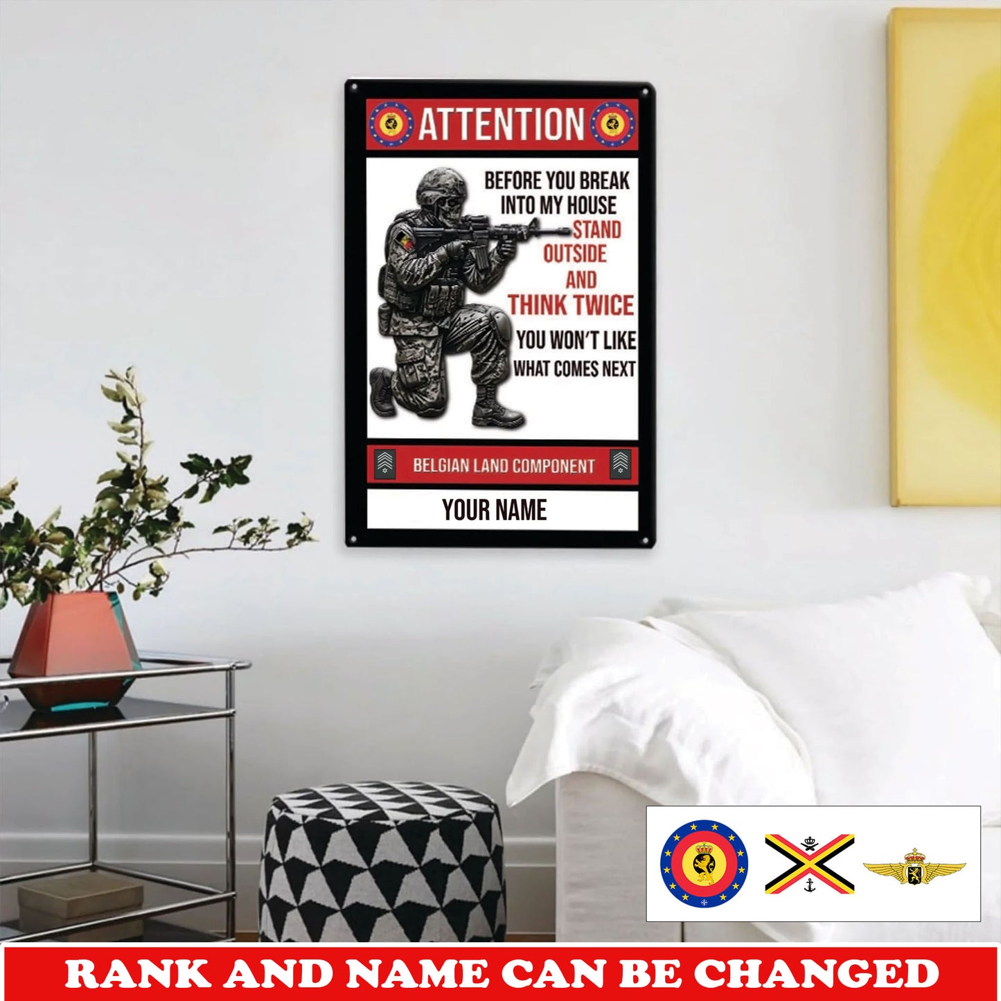 Personalized Belgium Soldier/ Veteran Cut Metal Sign - 17759520