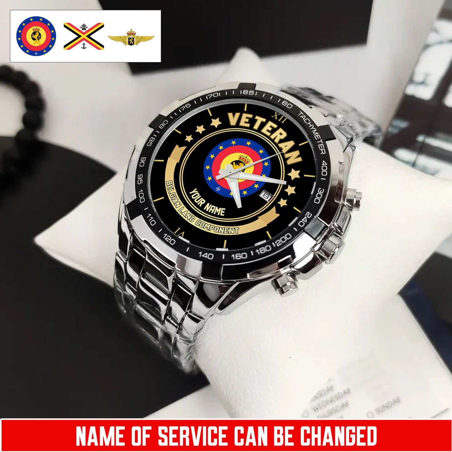 Personalized Name Belgium Soldier/Veterans Men Quartz Wristwatch - 17683488