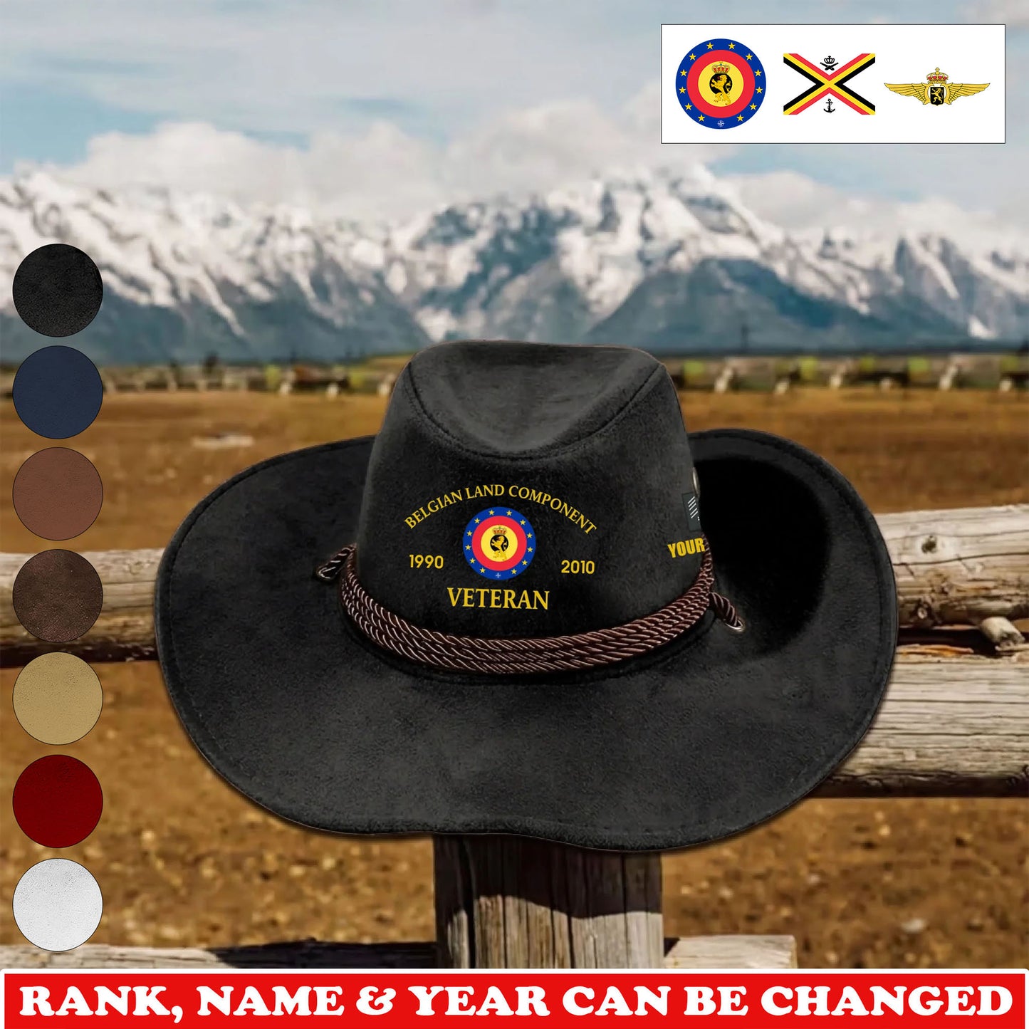 Personalized Belgium Soldier/ Veteran With Rank, Name and Year Cowboy Hat - 17752608