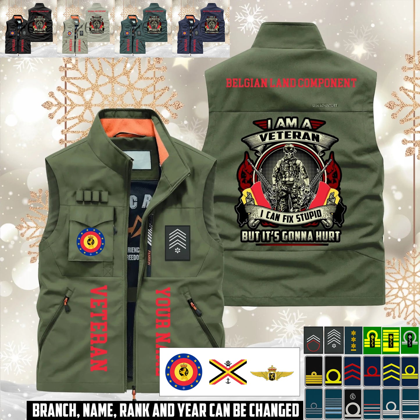 Personalized Belgium Solider/ Veteran With Name & Rank Sleeveless Jacket Multicolor - 17595360