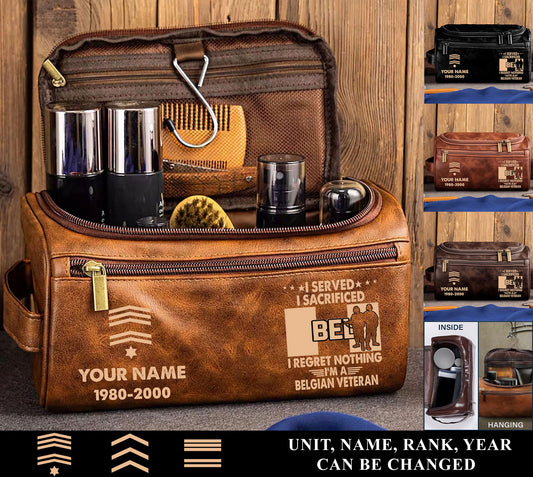 Personalized Belgium Soldier/ Veteran With Name And Rank Leather Toiletry Bag - 17591040