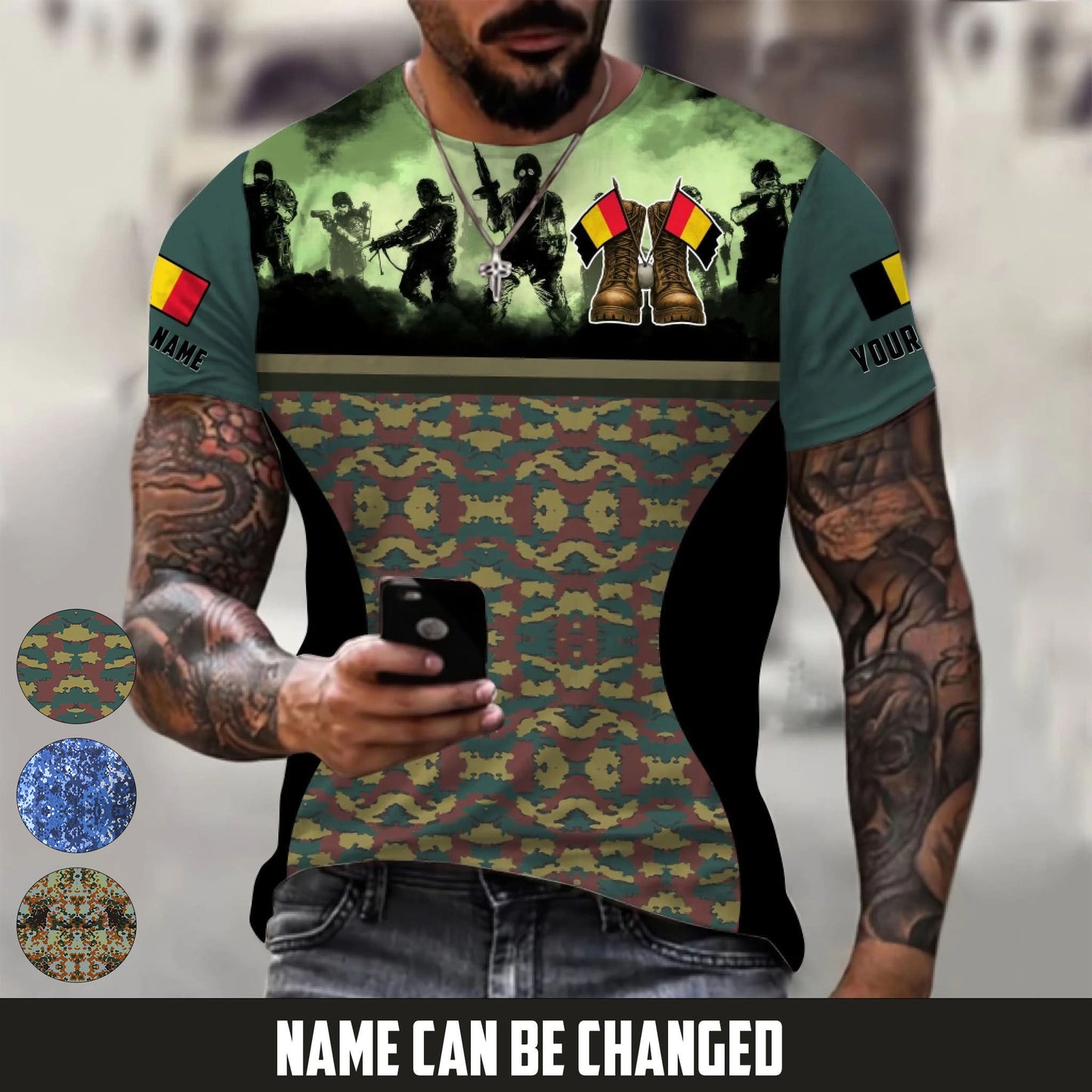 Personalized Belgium Soldier/Veteran Camo with Name T-Shirt All Over Printed - 17664480