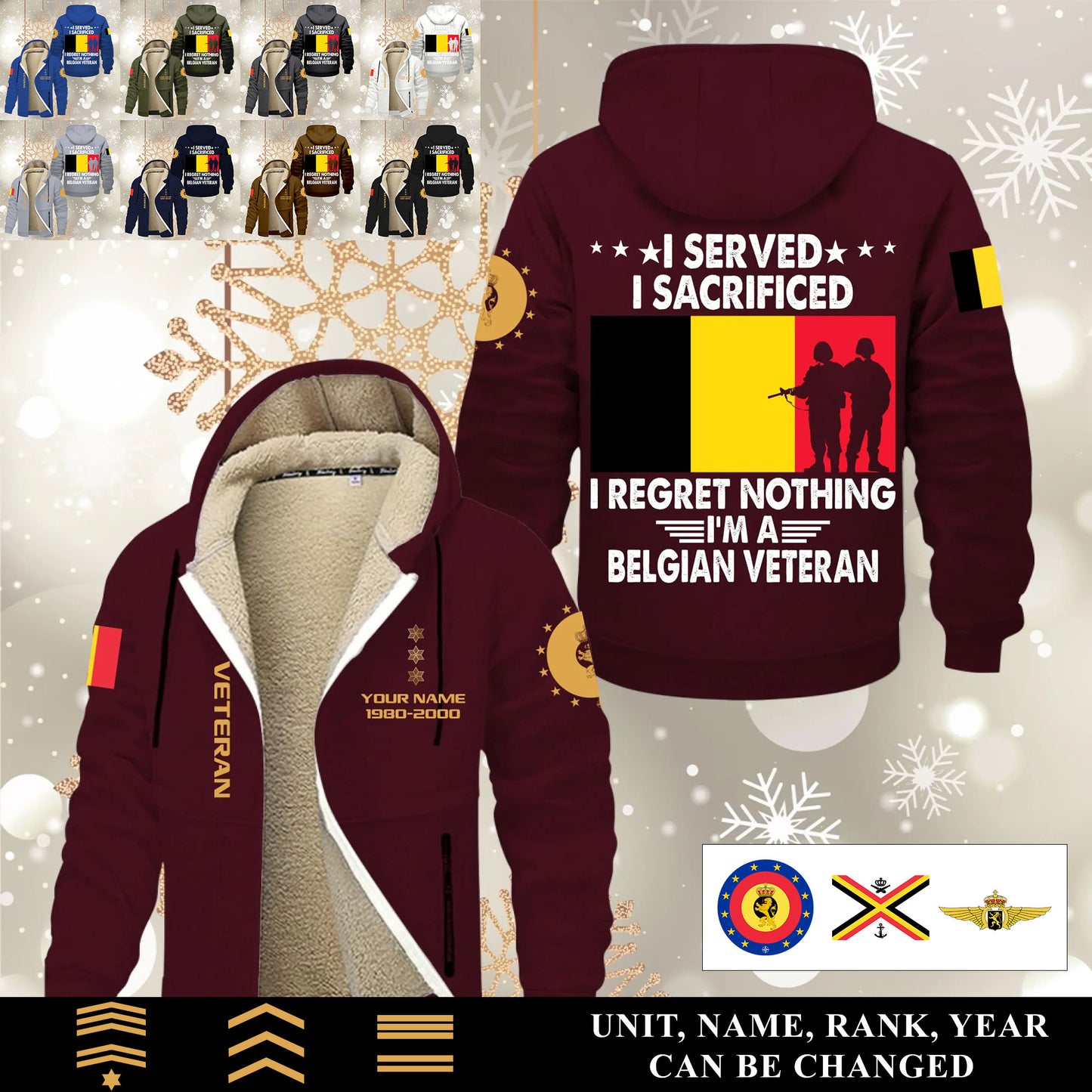 Personalized Belgium Soldier/ Veteran With Name, Year And Rank Hoodie Zip Velvet Coat - 17570304