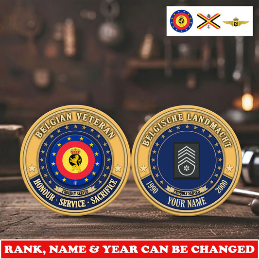 Personalized Belgium Veteran/ Soldier With Rank, Name And Year Challenge Coin - 17729280