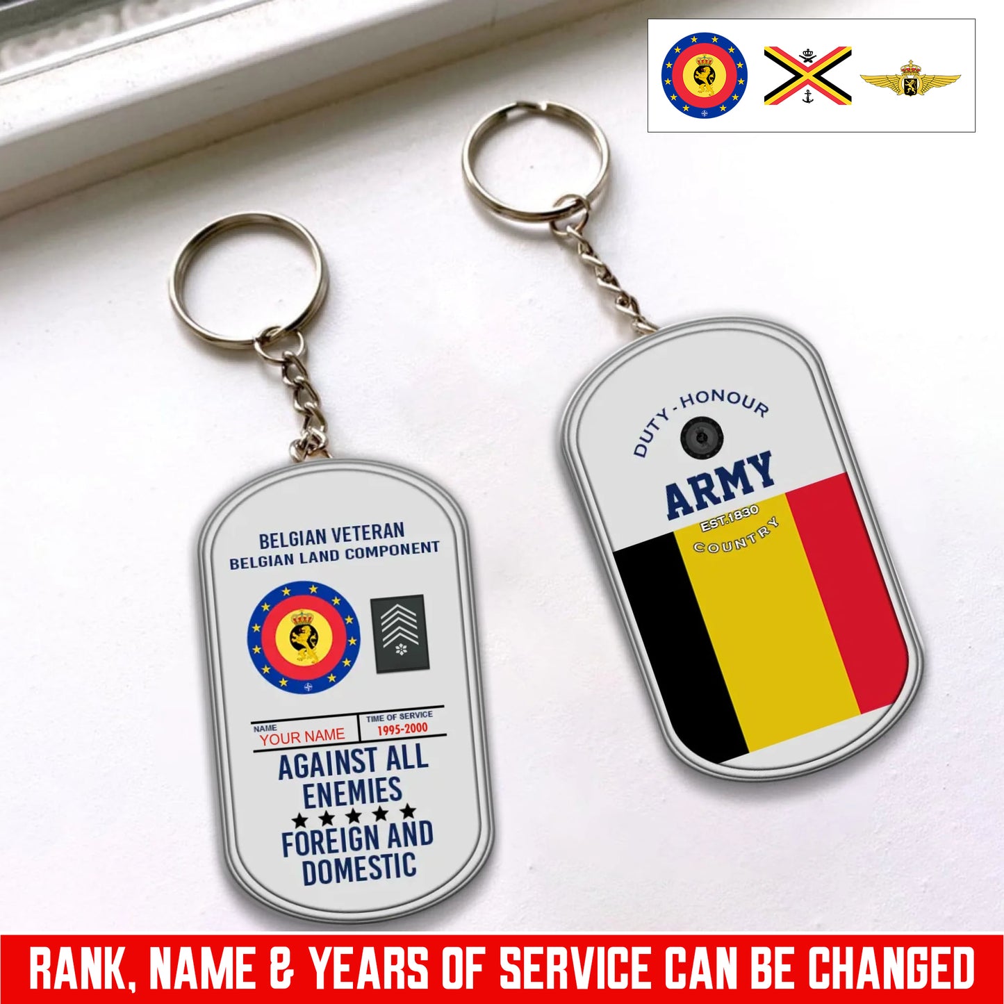 Personalized Rank And Name And Year Belgium Soldier/Veterans Acrylic Keychain - 17681760