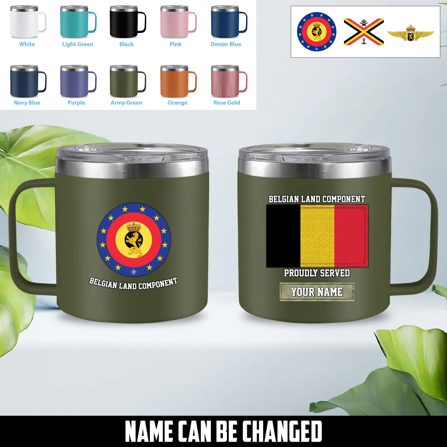 Personalized Belgium Soldier/ Veteran With Name  Stainless Steel Coffee Mug Printed - 1761177602