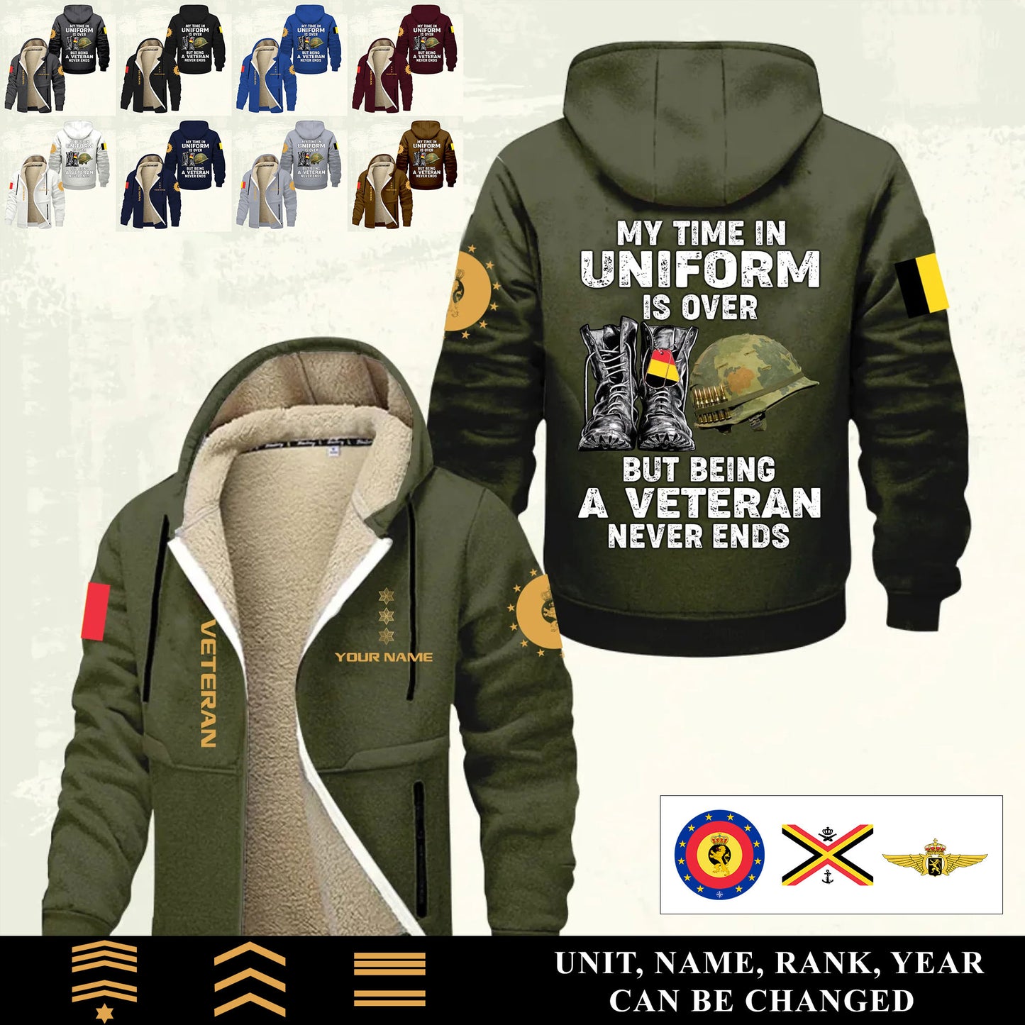 Personalized Belgium Soldier/ Veteran With Name And Rank Hoodie Zip Velvet Coat - 17551296