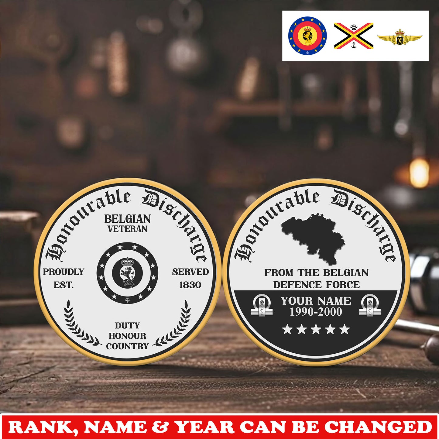 Personalized Belgium Veteran/ Soldier With Rank,  Name And Year Challenge Coin - 17743968