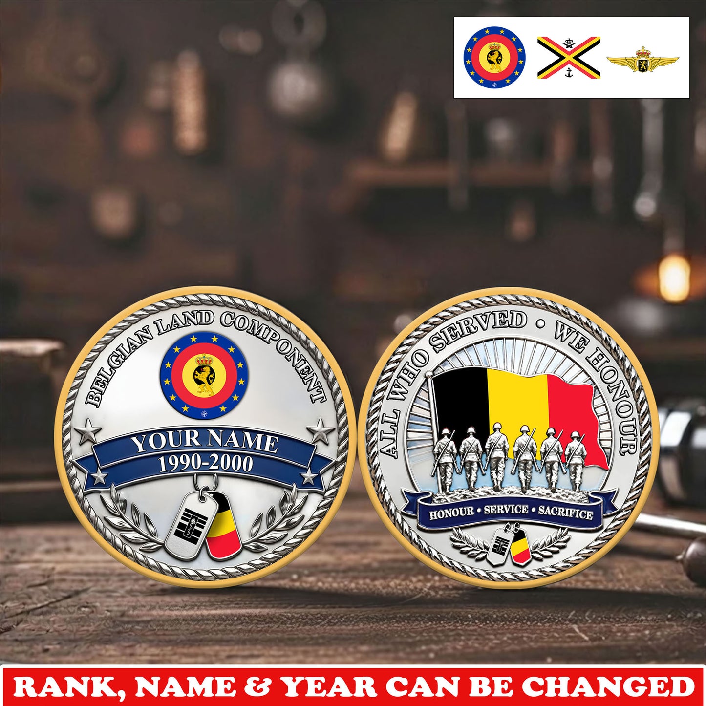 Personalized Belgium Veteran/ Soldier With Rank,  Name And Year Challenge Coin - 17743104