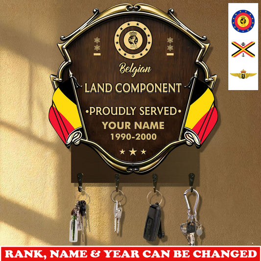 Personalized Belgium Veteran/ Soldier With Rank, Year And Name Wooden Key Holder - 17757792