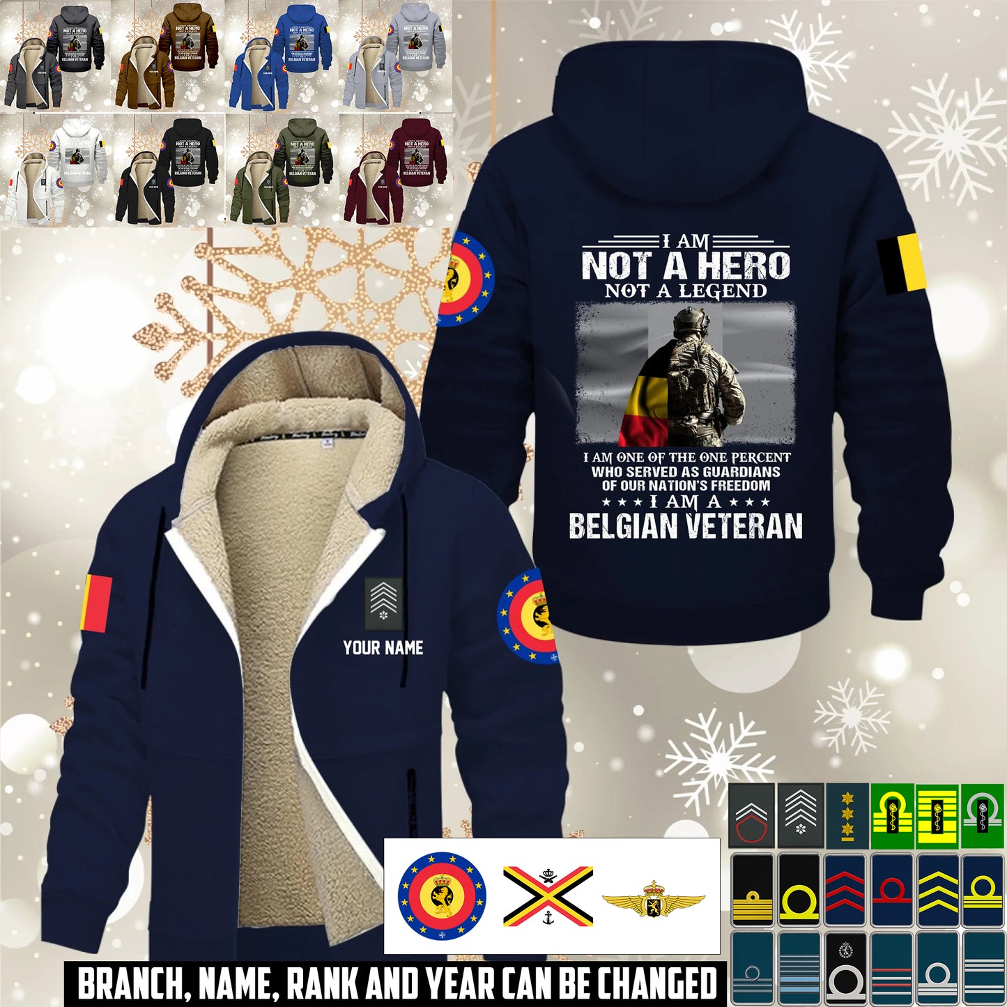 Personalized Belgium Soldier/ Veteran With Name And Rank Hoodie Zip Velvet Coat - 17559936