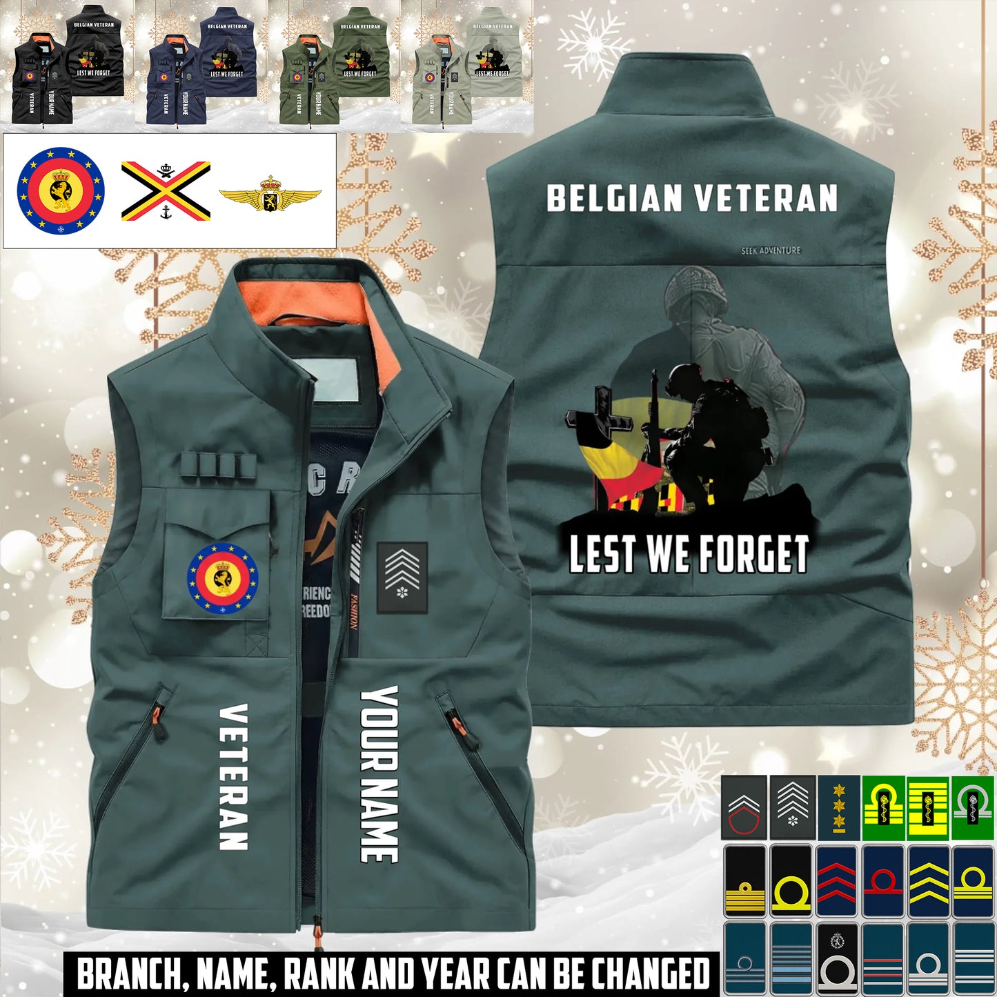 Personalized Belgium Soldier/ Veteran With Name & Rank Sleeveless Jacket Multicolor - 17632512