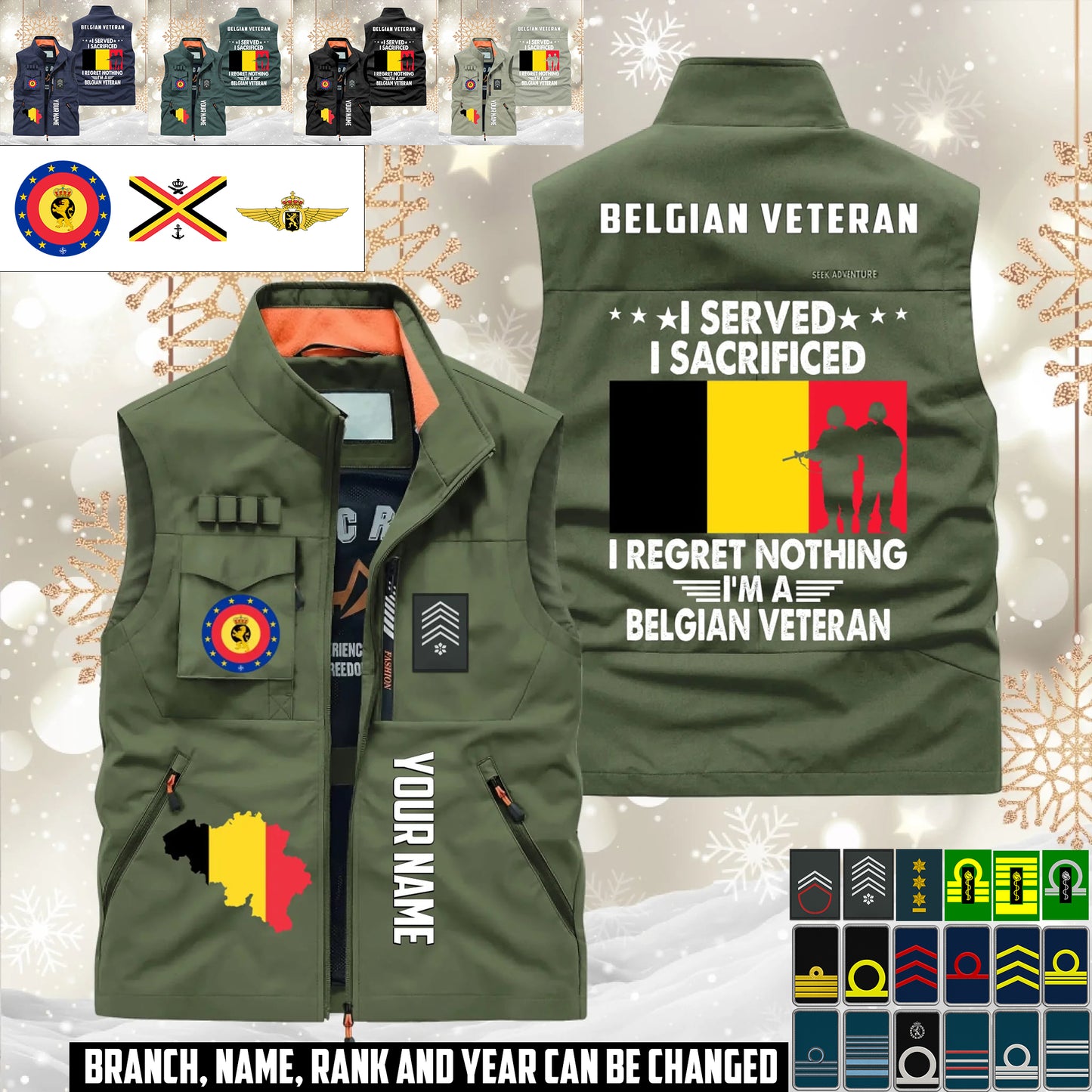 Personalized Belgium Soldier/ Veteran With Name & Rank Sleeveless Jacket Multicolor - 17633376