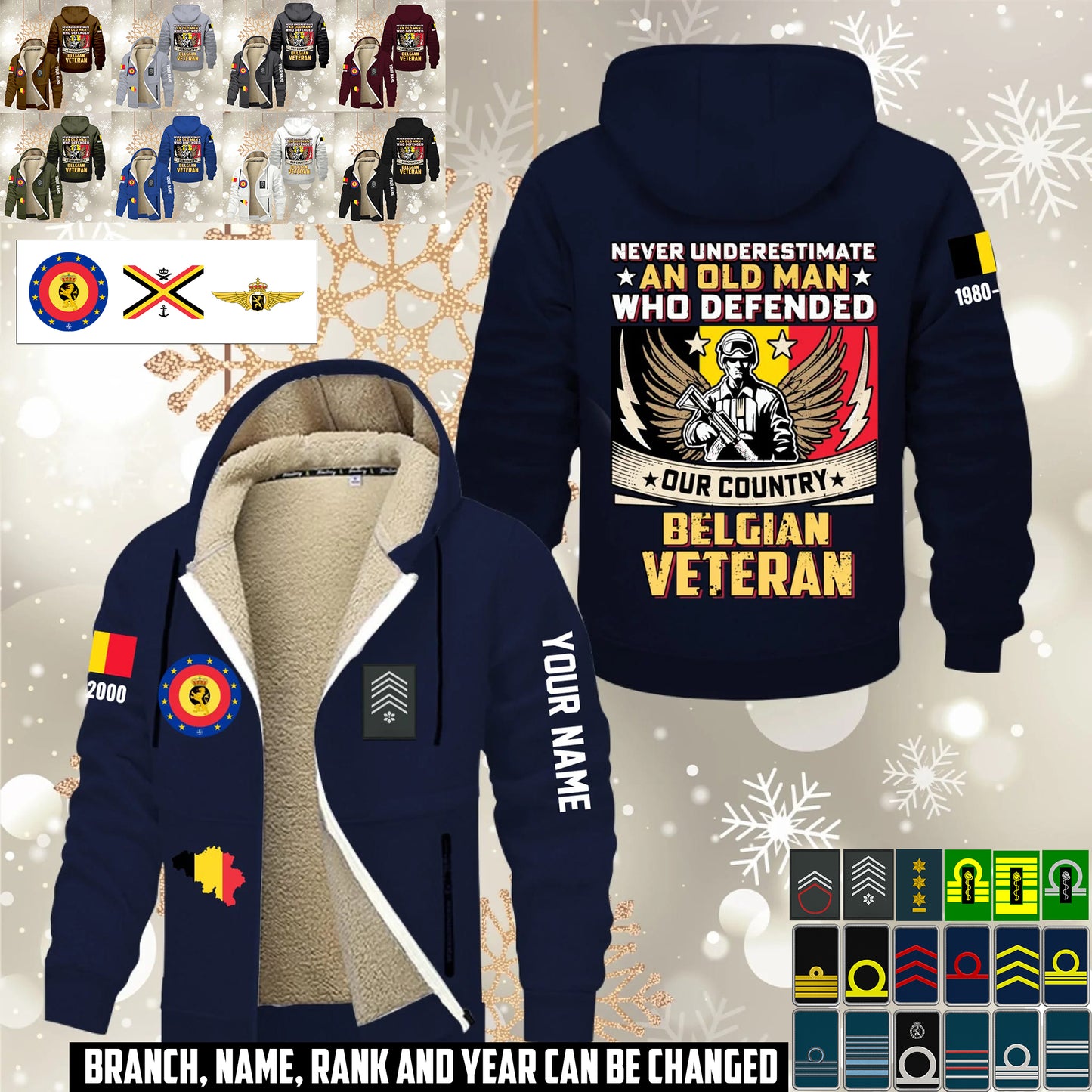 Personalized Belgium Soldier/ Veteran With Name, Year And Rank Hoodie Zip Velvet Coat - 17659296