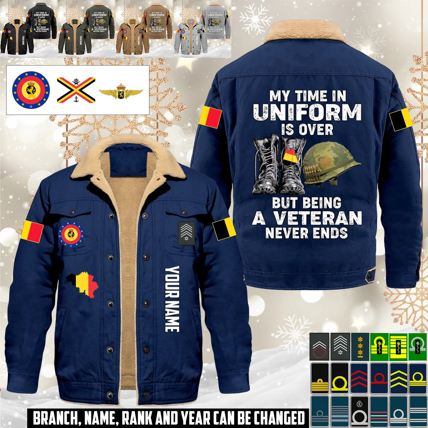 Personalized Belgium Soldier/ Veteran With Name And Rank Cargo Fleece Jacket - 17645472