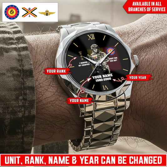 Personalized Belgium Soldier/Veteran with Name, Year and Rank Diamond-Cut Bezel Watch - 17623872