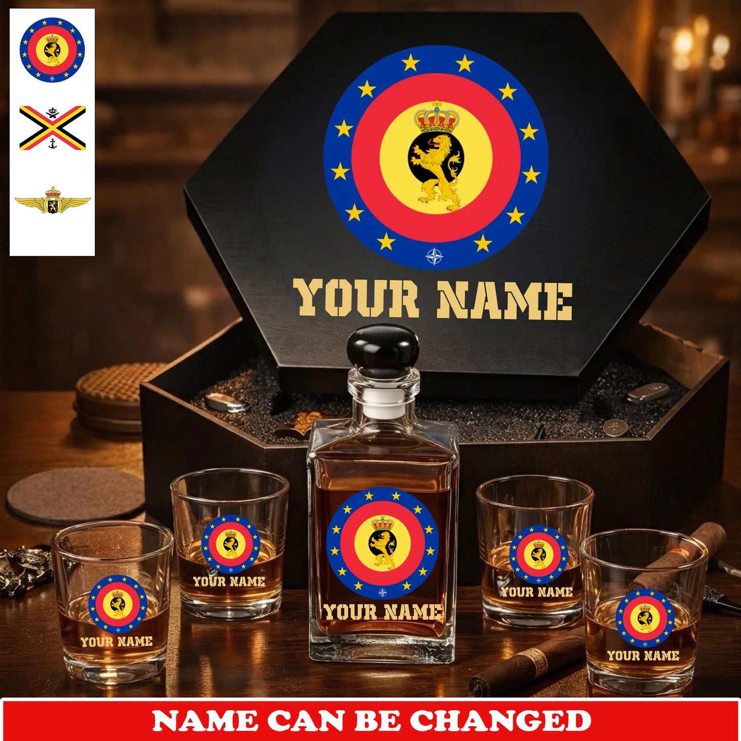 Personalized Belgium Soldier/ Veteran Premium Whiskey Decanter Set – Personalized Gift Box - 17749152