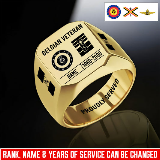 Personalized Belgium Soldier/Veteran with Name, Year and Rank Engraved Men’s Ring - 17635104
