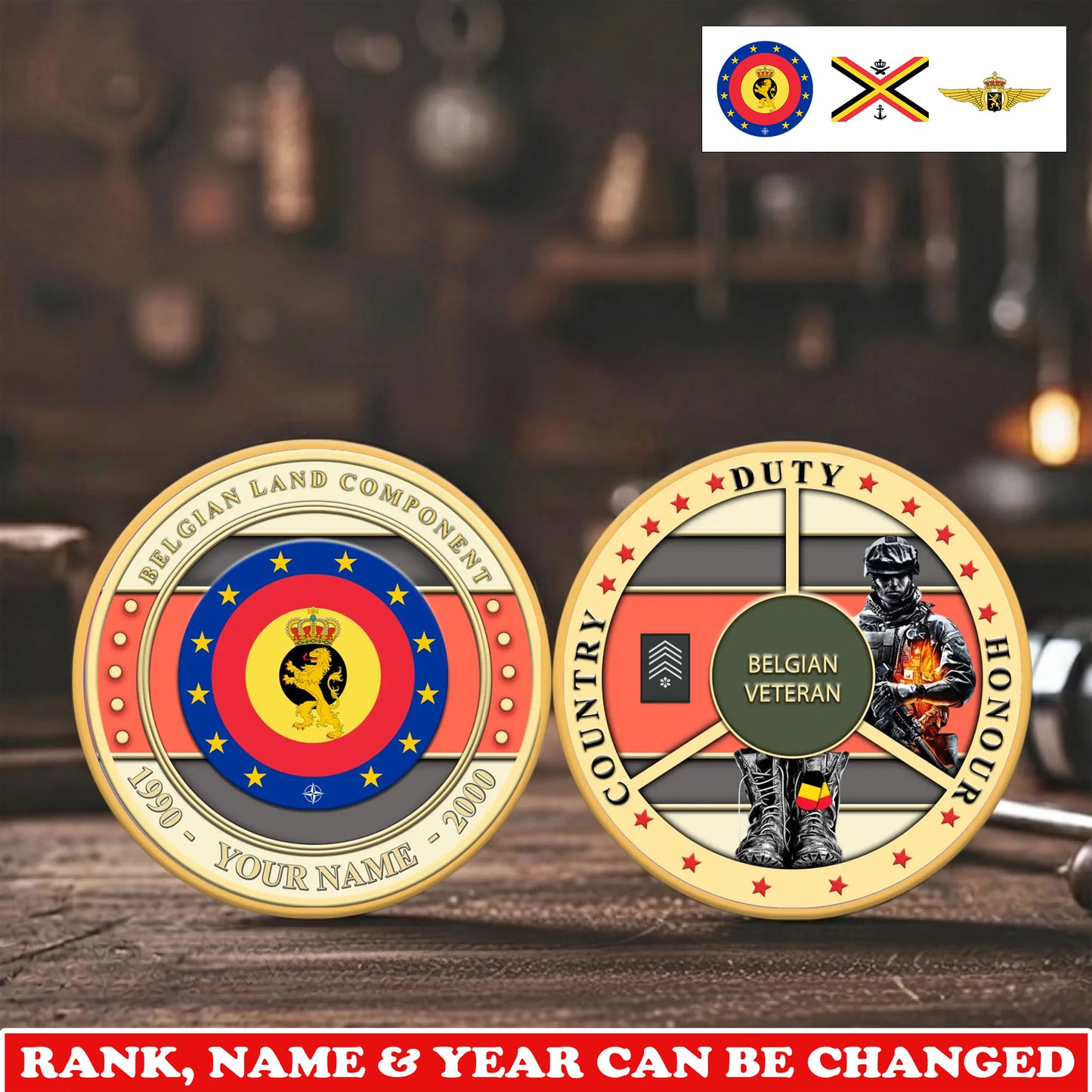 Personalized Belgium Veteran/ Soldier With Rank,  Name And Year Challenge Coin - 17755200