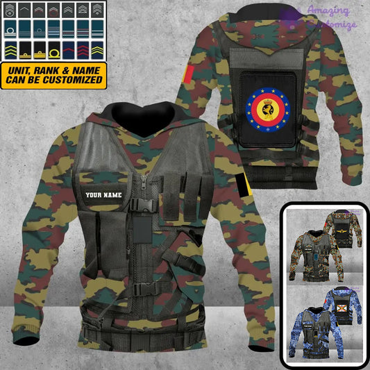 Personalized Belgium Soldier/ Veteran Camo With Name And Rank Hoodie 3D Printed  - 1101240001